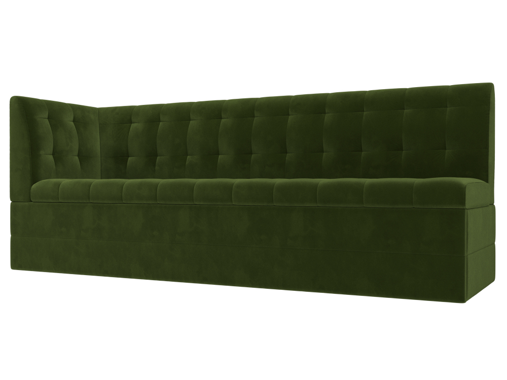 Диван кухонный прямой Бриз с углом слева, Зеленый, Микровельвет, 100379L