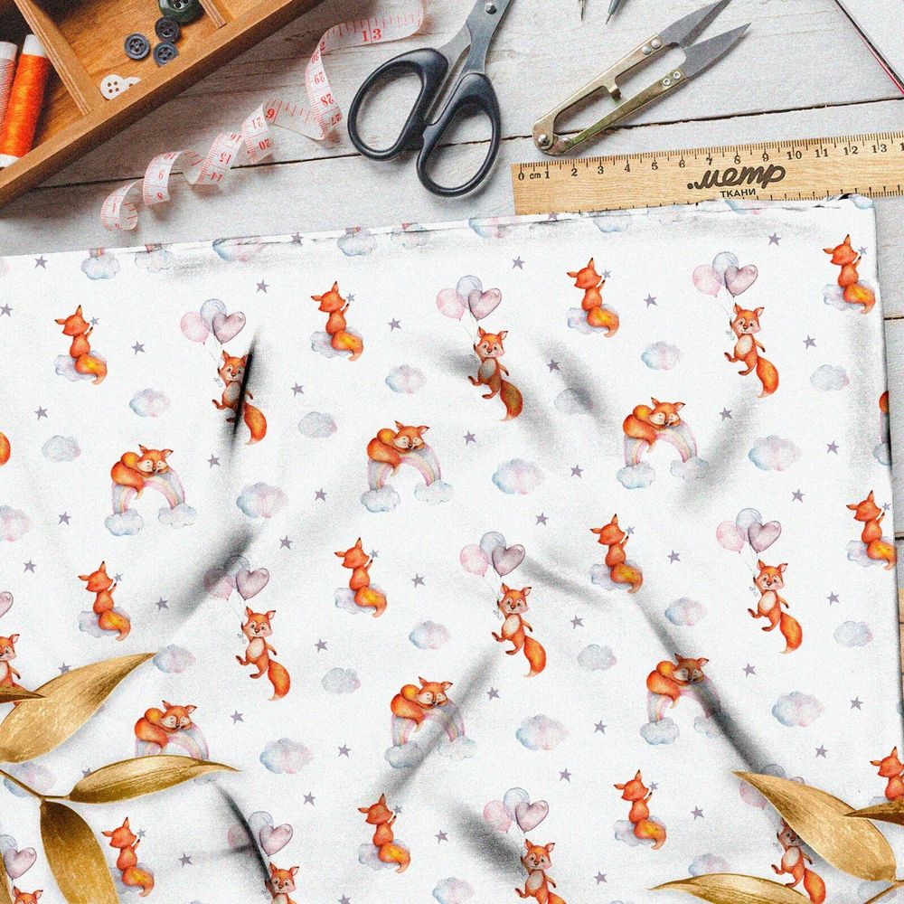 Ткань блэкаут лисята на воздушных шарах