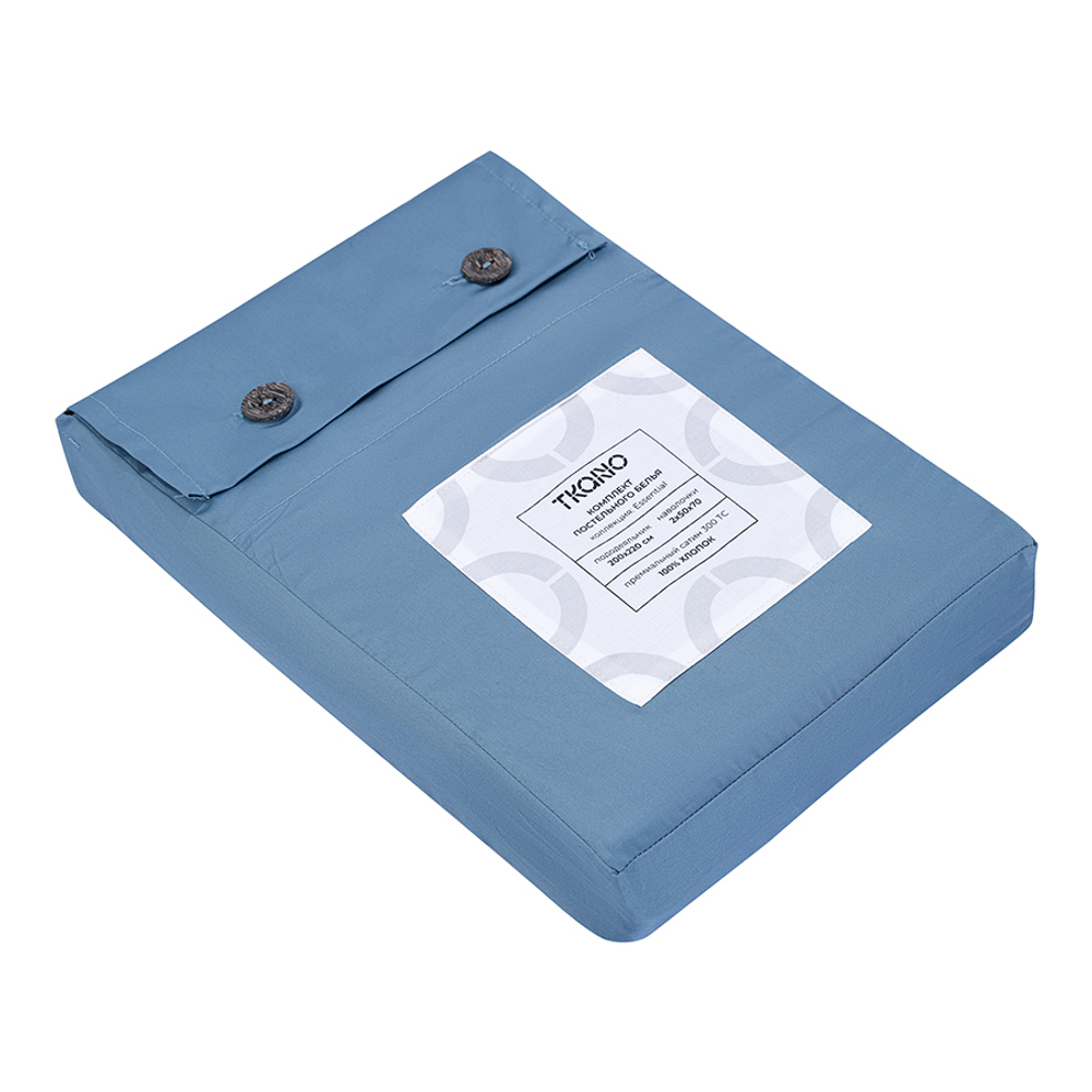 Комплект постельного белья из премиального сатина джинсово-синего цвета из коллекции essential, 200х