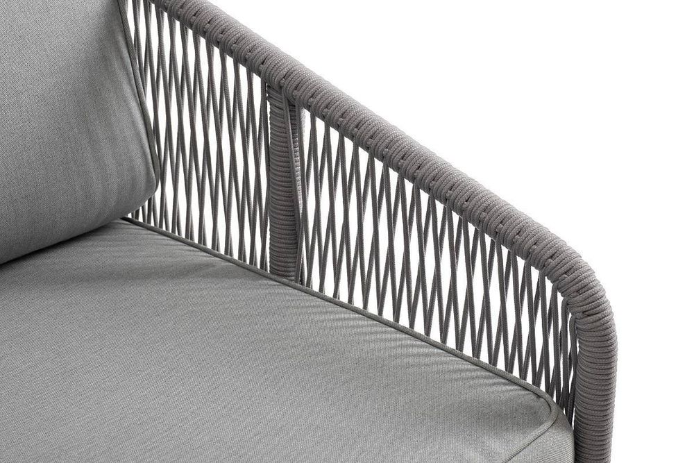 "Канны" левый модуль плетеный из роупа, каркас алюминий белый шагрень, роуп светло-серый круглый, ткань светло-серая