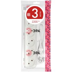 Удлинитель электрический ЭРА U-5-3m-2x1 без заземления 5 розеток 3м ПВС 2x1мм2 10А | Бытовые удлинители