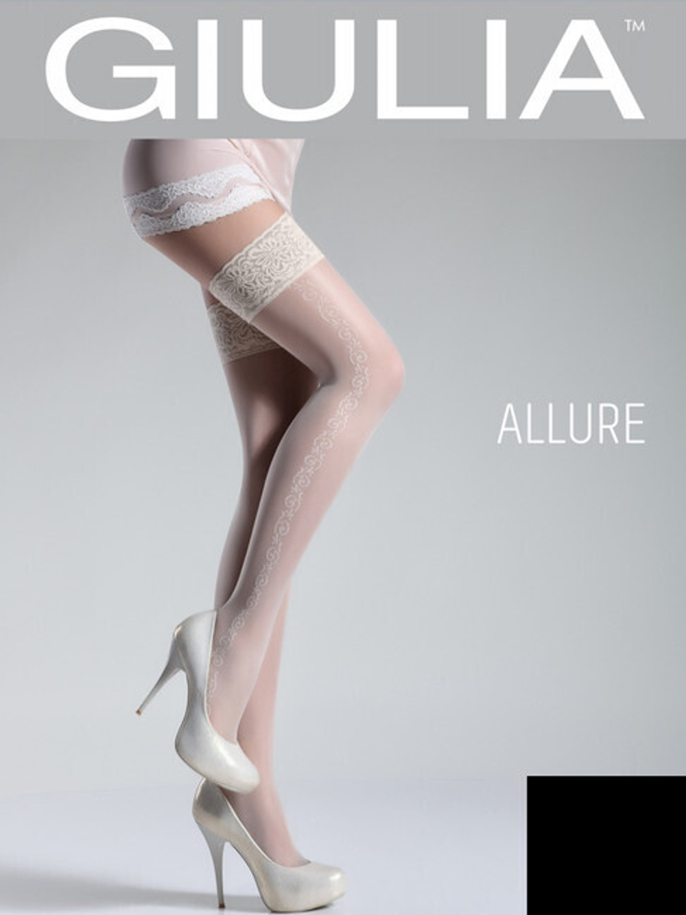 Чёрные чулки с узорами на боках на силиконовой полоске Allure №5 Nero 3/4 M/L, (44-46) 20 den (Цвет: черный)