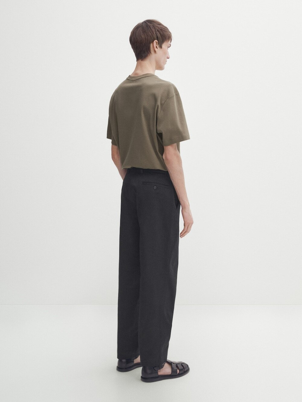 MASSIMO DUTTI Хлопковая футболка с короткими рукавами - Studio, хаки