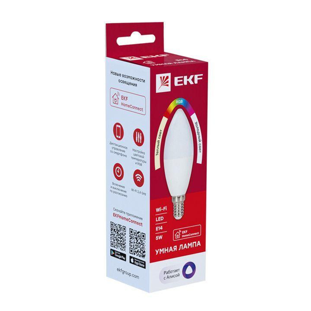 Лампа светодиодная Умная Connect 5Вт WIFI RGBW E14 EKF slwf-e14-rgbw