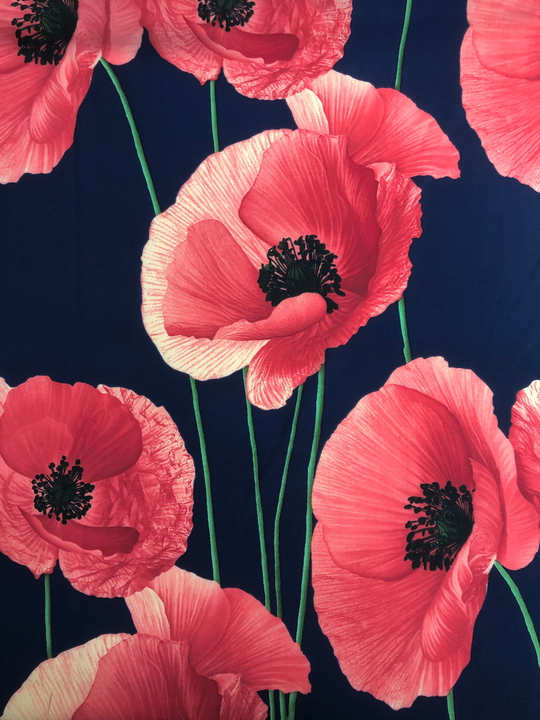 Шифон спандекс принт, маки на синем Пикассо BST3428D01С1