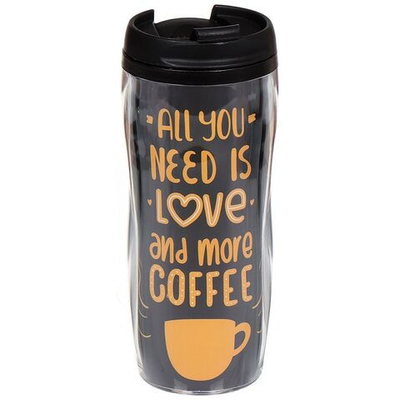 Термокружка пластик, 0.38 л, Daniks, Кофе 2, колба пластик, YYCF001-11