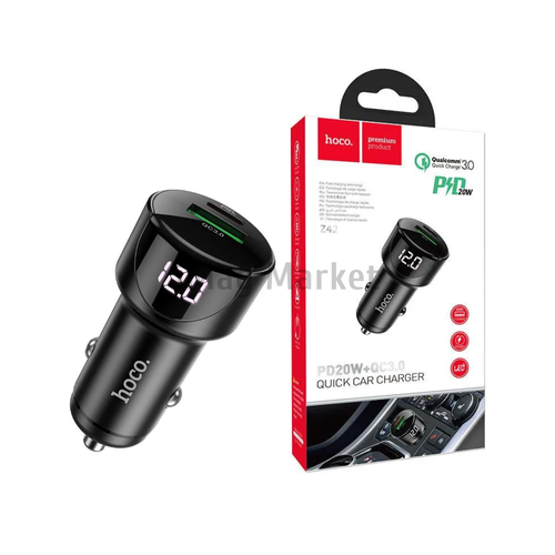 Автомобильное зарядное устройство Hoco Z42, 1 USB-A, 1 USB-C, 20W, 3A, черный