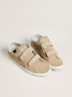 Super Star in beige suede with white leather heel tab