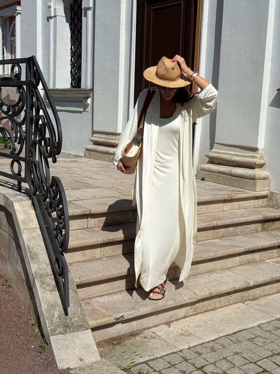 Платье-майка из трикотажа молочное