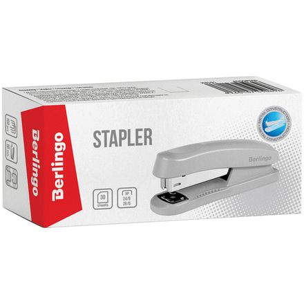 Степлер №24, Berlingo 31001, до 30л, пластиковый корпус, серый