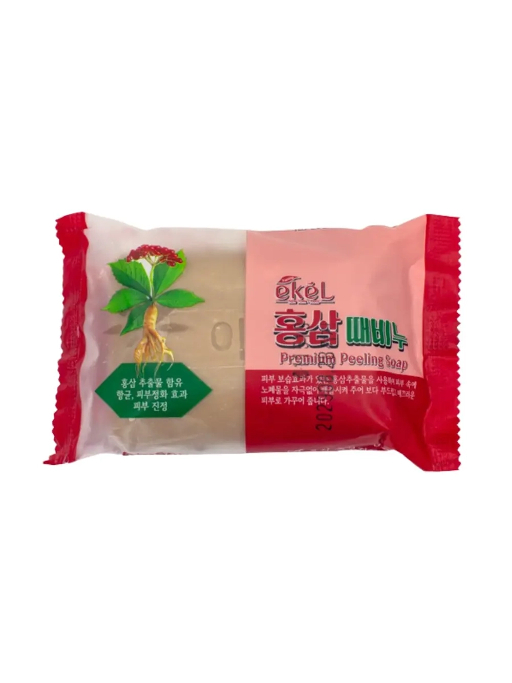 EKEL - МЫЛО ОТШЕЛУШИВАЮЩЕЕ С ЭКСТРАКТОМ ЖЕНЬШЕНЯ PEELING SOAP RED GINSENG, 150 ГР