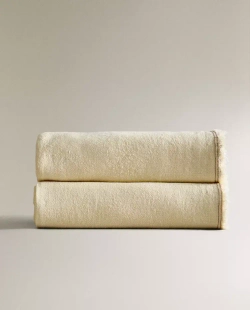 ZARA HOME ПЛЕД ИЗО ЛЬНА С ОТДЕЛКОЙ ОВЕРЛОКОМ, БЕЖЕВЫЙ