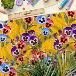 Ткань оксфорд 210 яркие виолы на желтом фоне