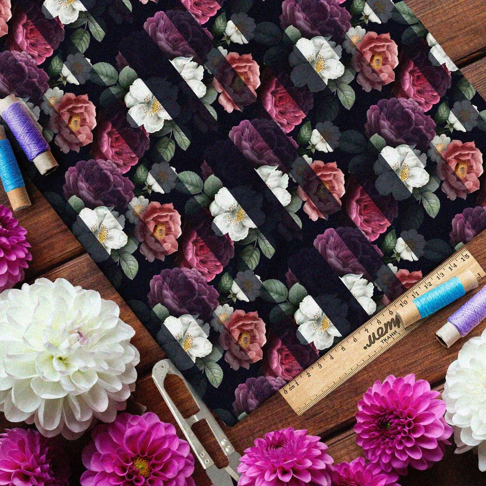 Ткань дюспо маслом нарисованные цветы под тенью