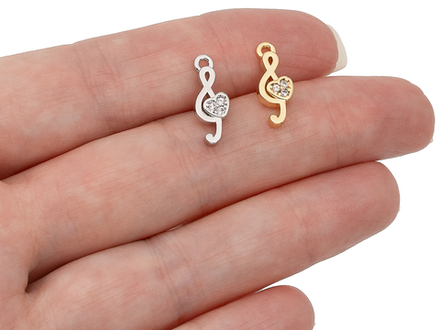 Подвеска Музыкальный ключ со стразами, 15,5мм