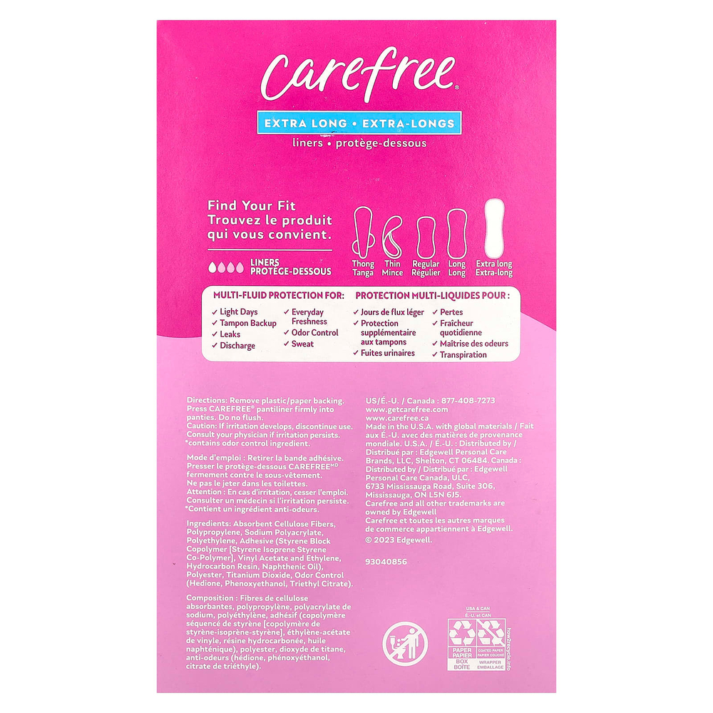 Carefree, вкладыши, экстрадлинные, без запаха, 100 шт.