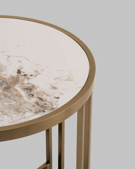 Журнальный столик Алиада 55х55 см светлая керамика сталь шампань