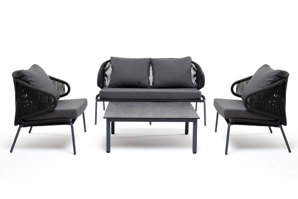 "Милан" лаунж-зона 4-местная плетеная из роупа (веревки), каркас алюминиевый темно-серый, роуп темно-серый