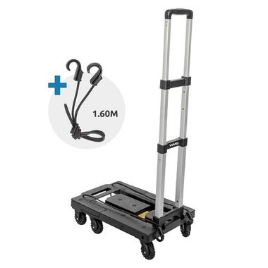 Тележка платформенная складная с телескопической ручкой+2крюка на эластичных ремнях L-1.6м(330х500/590мм,ручка 430-870мм,max нагр.170кг,7 колес) WMC TOOLS WMC-VT270