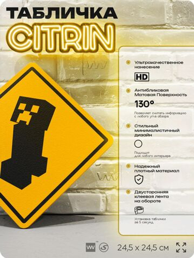 Табличка декоративная "Майнкрафт, Крипер, Minecraft" на дверь и стену, прикольная штука в подарок геймеру, декоративный знак, 24,5х24,5 см, Айдентика Технолоджи