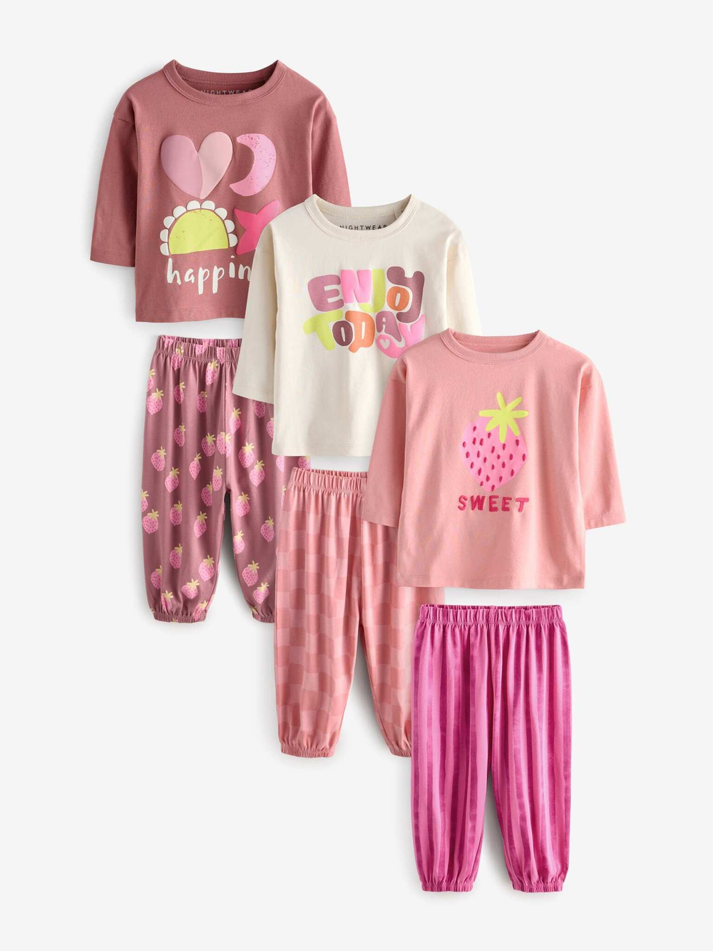 Пижама для девочки Next B87-019, 3 шт., Розовый, Молочный