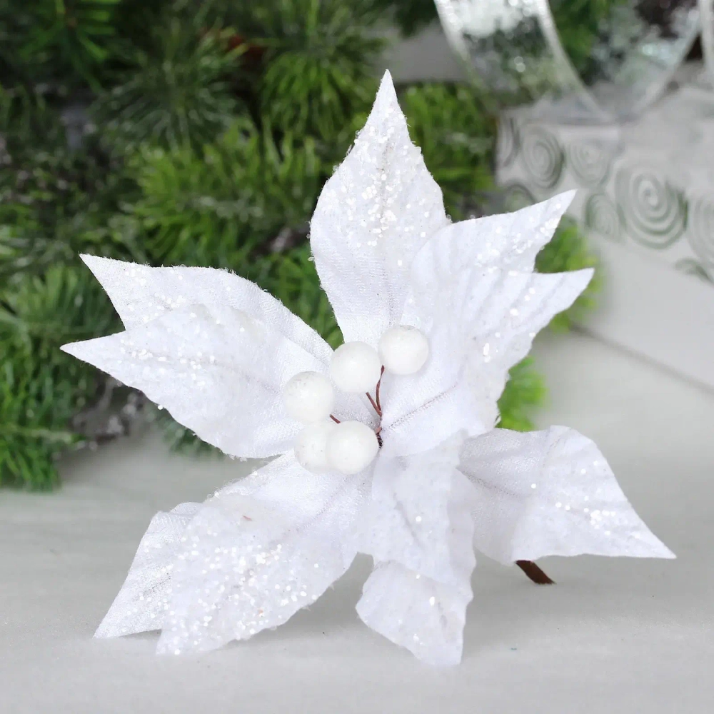 Украшение новогоднее «Пуансеттия - Ледяная сказка» 19 см, Белый