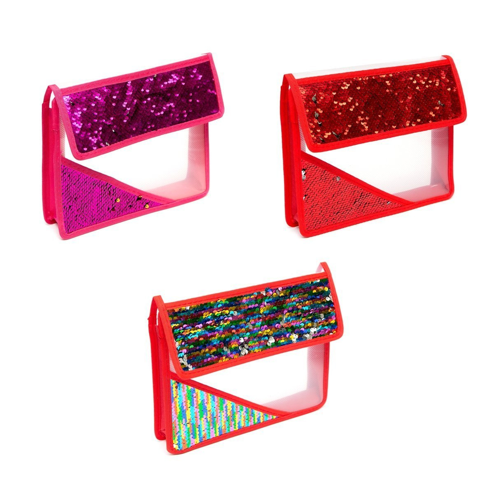 Папка 1 отделение, А5 190 х 230 мм, Alingar, пластик, пайетки на клапане и уголке, клапан на липучке