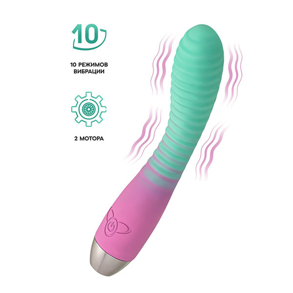 Мятно-розовый вибратор с изогнутой головкой 20,5см ToyFa Flovetta Azalia 457719