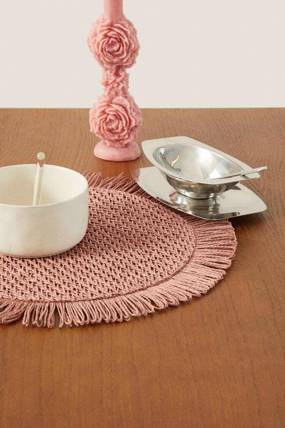 ZARA HOME БУМАЖНАЯ САЛФЕТКА С БАХРОМОЙ, БЛЕДНО-РОЗОВЫЙ