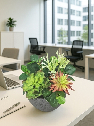 Искусственная Зелень с суккулентами 35см в чаше Лофт