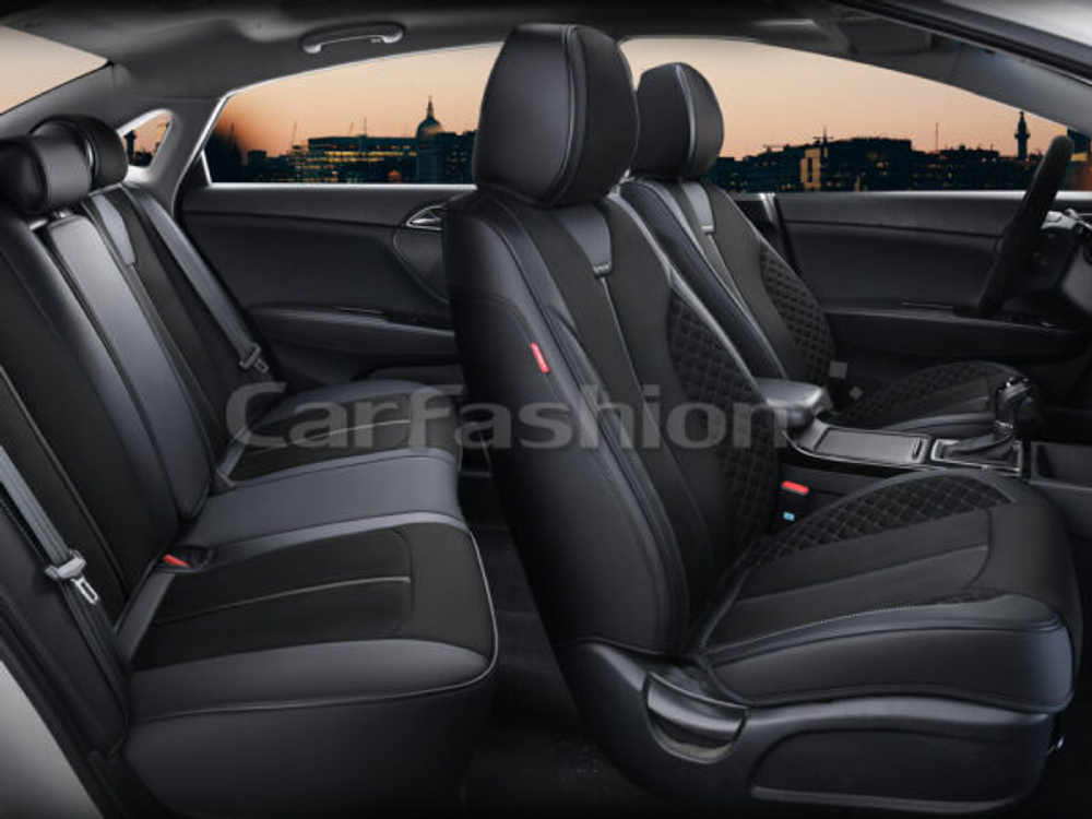Чехлы на сидения CarFashion каркас 5D«MARSHAL PLUS» 27282 -Экокожа черный/черный/черный