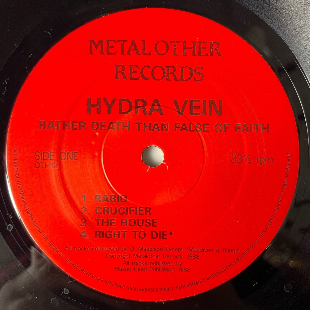 Винтажная виниловая пластинка LP Hydra Vein Rather Death Than False Of Faith (UK 1988)