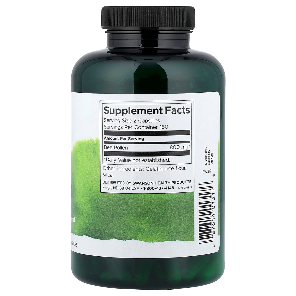 Swanson Vitamins, Пчелиная пыльца, 400 мг, 300 капсул