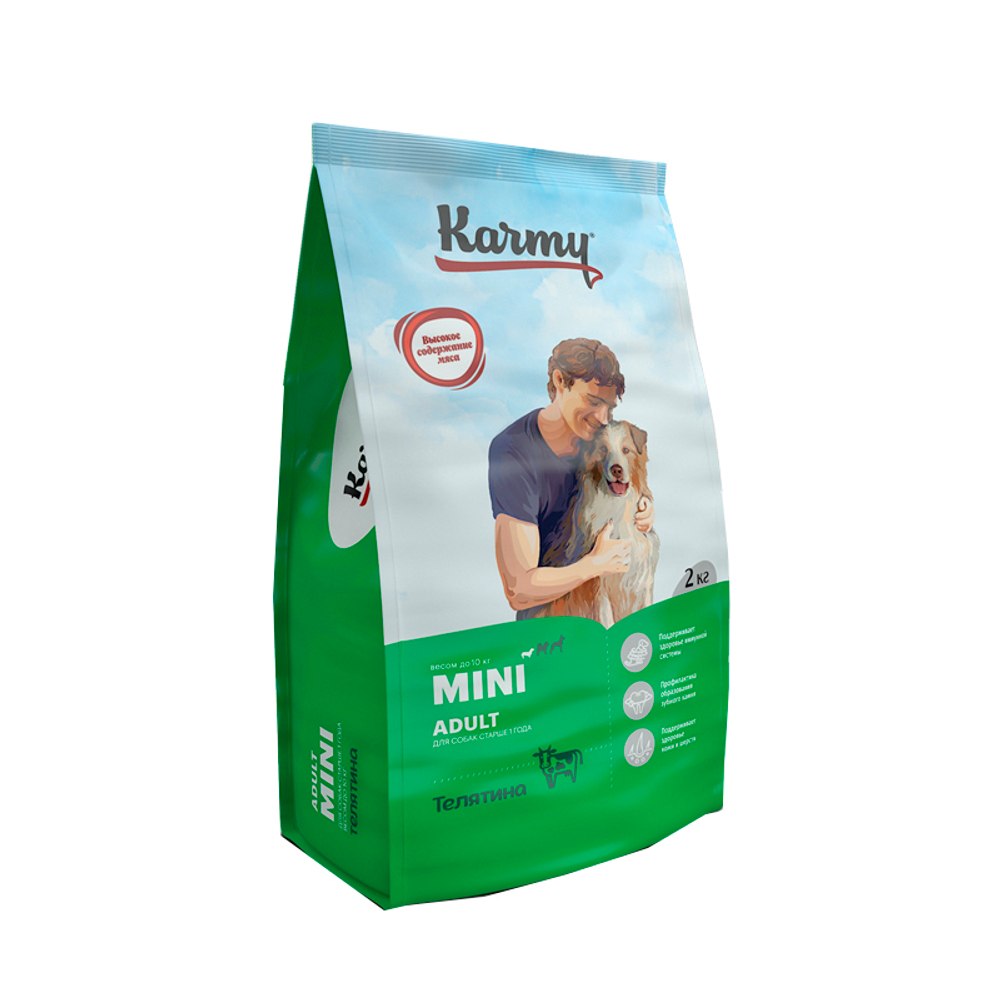 Cухой корм для собак мелких пород старше 1 года Karmy Mini Adult Телятина