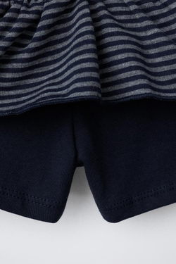ZARA ЮБКА-ШОРТЫ С ВОЛАНАМИ И ПОЛОСКАМИ, СИНИЙ