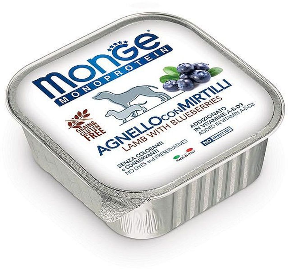 Monge Dog 150г Monoprotein Fruits консервы для собак паштет из ягненка с черникой