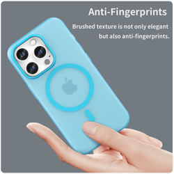 Чехол защитный светло-синего цвета с поддержкой MagSafe для смартфона iPhone 14 Pro Max, серия Frosted Magnetic
