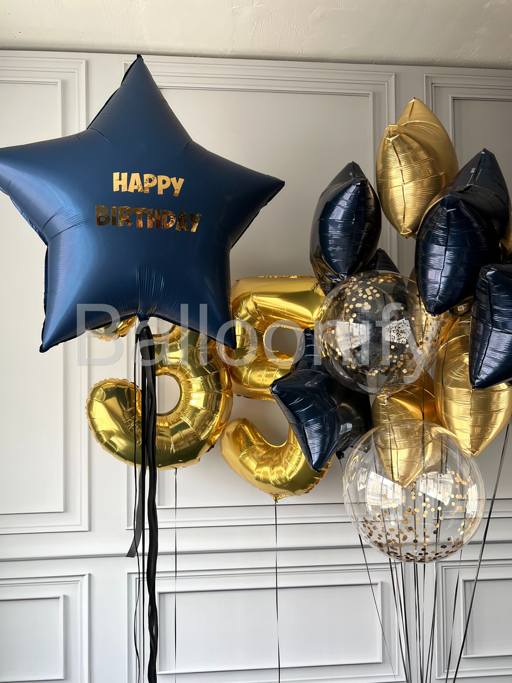 Набор шаров "Синее золото" цифра+звезда