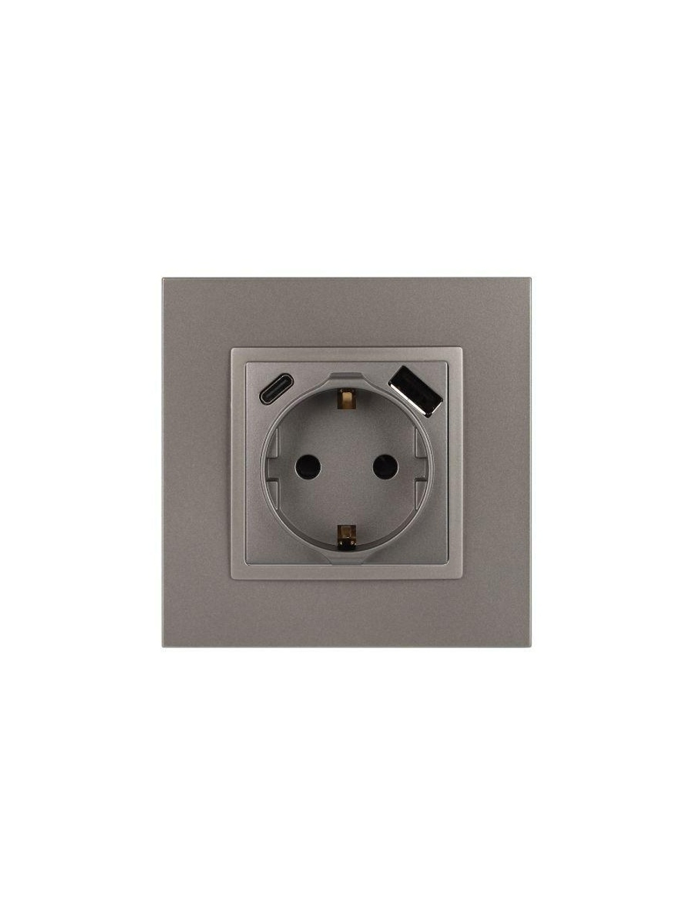Розетка Elegance 14-4108-16 16A 250В 2P+E защ. шторки с USB type-A+C 3А 5В титан Эра Б0067695