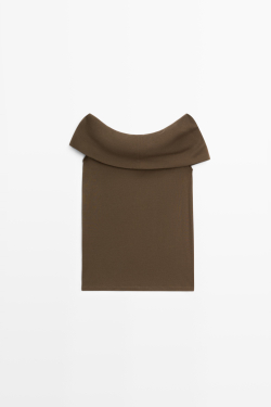 Massimo Dutti Топ с открытыми плечами и декоративным украшением, хаки