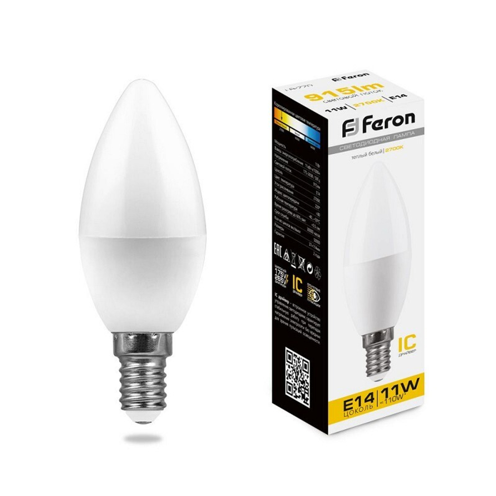 Лампа светодиодная.  11W  230V E14 2700K С37. LB-770