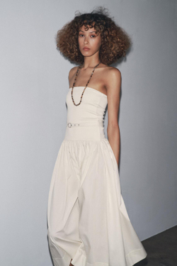 ZARA КОМБИНИРОВАННОЕ ПЛАТЬЕ С ПОЯСОМ, ЭКРЮ