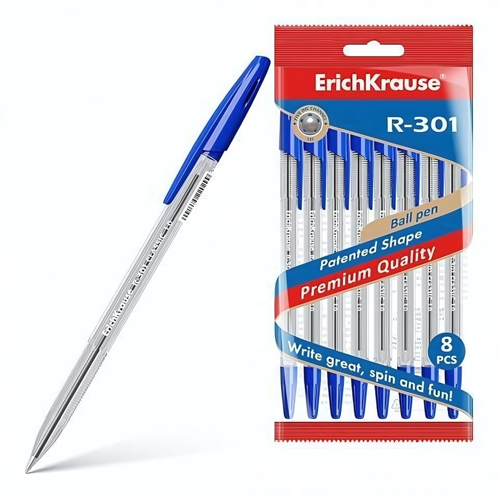Ручка шариковая 1,0, синяя, 8 шт. "R-301 Classic Stick" (ErichKrause)