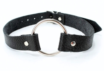 Черный кожаный кляп с кольцом (Цвет: черный)