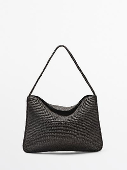 Massimo Dutti Маленькая сумка через плечо из рафии, коричневый