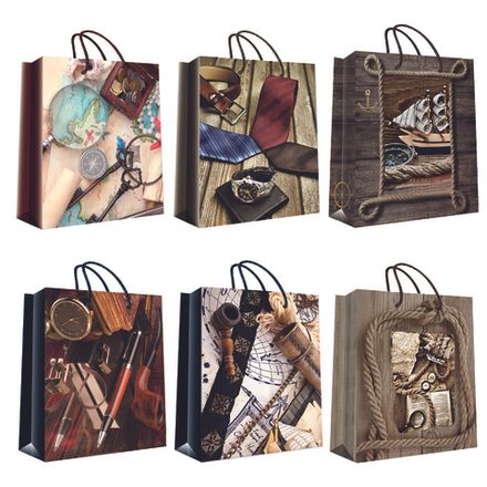 Пакеты подарочные бумажные "Мужской ассорти" 26х32+10см (1/20шт)