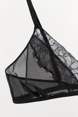ZARA БРАЛЕТТ ИЗ СЕТЧАТОЙ ТКАНИ С КРУЖЕВОМ, ЧЕРНЫЙ