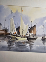 Картина авторская акварельная в паспарту 30х40 см на стену для интерьера "Парусники в гавани"