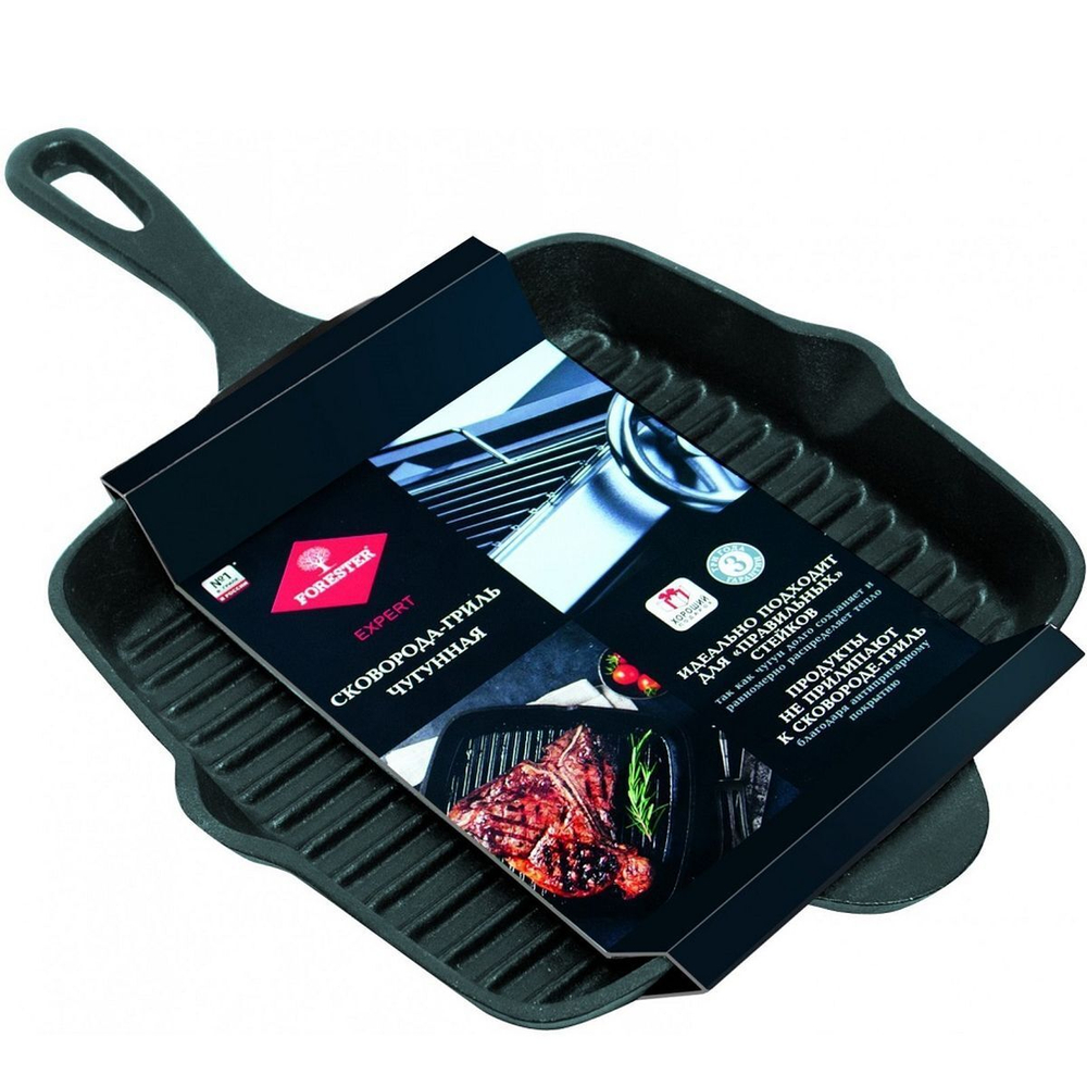 Сковорода-гриль чугун, 24.8 см, антиприг, Forester, CI-04