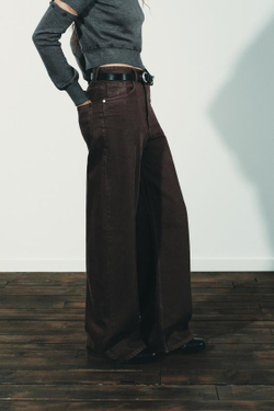 ZARA ДЖИНСЫ TRF EXTRA WIDE LEG С ВЫСОКОЙ ПОСАДКОЙ, КОРИЧНЕВЫЙ